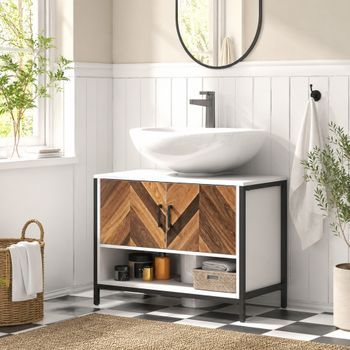 Mueble Bajo Lavabo De Melamina Homcom 80x40x60 Cm Crema Y Nogal