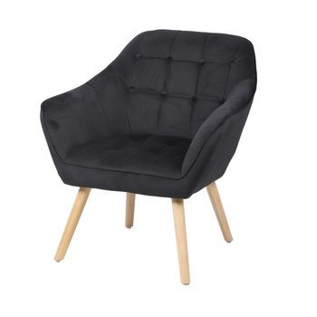 Sillón De Terciopelo Negro Con Patas De Madera – 74x70xh85 Cm, Altura Del Asiento 43 Cm – Colección Velurea