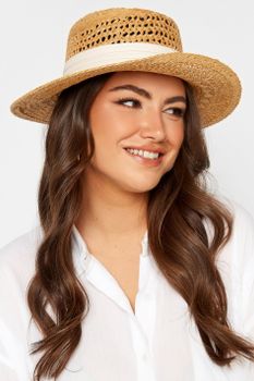 Yours Sombrero Beige Canotier Con Cinta Blanca