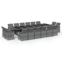 set de comedor jardin 17 pzas con cojines ratan sintetico gris vidaxl