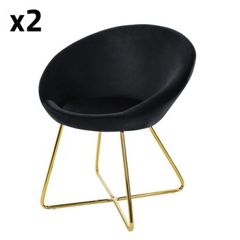 2x Sillas de comedor negro aspecto de terciopelo con respaldo redondo