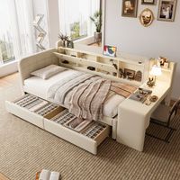 cama tapizada 90x200 cm con escritorio 2 cajones y compartimentos sofa cama - tejido de lino - tomas usb  tipo c - beige sin colchon