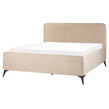 Cama De Terciopelo 160 X 200 Clásico Minimalista Cabecero Patas De Metal Negras Dormitorio Gris Pardo Valognes
