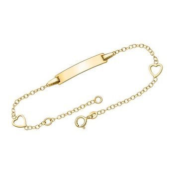 Pulsera ident en oro 9 quilates con corazones