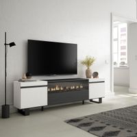 mueble tv efecto madera blanco y negro 200x35x57 chimenea efecto fuego