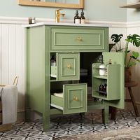 mueble de bano con lavabo ceramico 61  47  86 cm verde brillante y cierre amortiguado