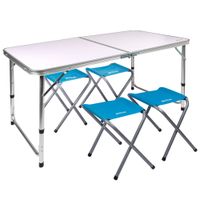 mesa plegable regulable en altura con 4 taburetes 120x60x6070 cm malva