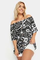 yours top bardot blanco y negro de flores en algodon mujer curvy y tallas grandes yours