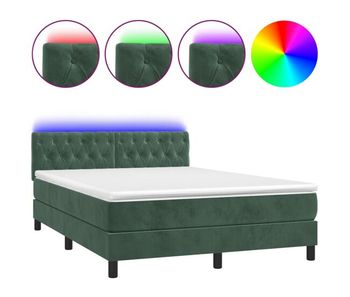 Cama box spring colchón y led terciopelo verde oscuro 140x200cm diseño de botones