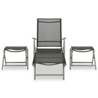 conjunto de muebles de jardin 3 uds  mesa y sillas textilene aluminio plateado