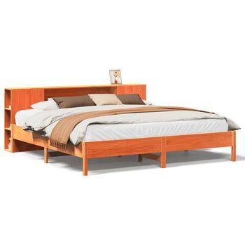 Cama Matrimonial | Cama Para Adulto | Cama Con Estantería Sin Colchón Madera Maciza Marrón 200x200 Cm