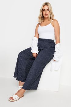 Yours Pantalones Anchos Azul Marino Texturizados, Mujer Curvy Y Tallas Grandes, Yours