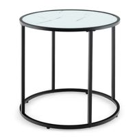 costway mesa lateral redonda de 50 cm con marco metalico y tablero de vidrio efecto marmol mesa de cafe moderno para sala de estar negro y blanco
