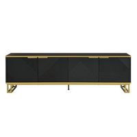 mueble de tv negro geometrico dorado mdf hierro urban meuble 160x375x48 cm - negrodorado