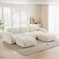 sofa modular en u de 3 plazas con 2 poufs tela comoda antideslizante para sala blanca sin montaje