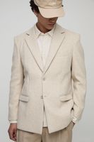 relaxed fit melton single breasted blazer cream