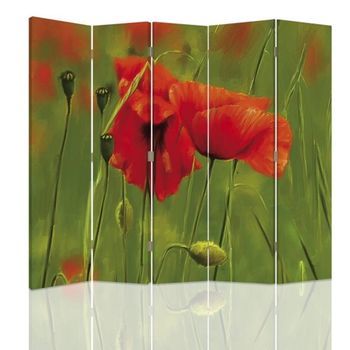 Biombo Poppy Watercolour - Separador De Ambientes Cm. 180x180 (5 Paneles)