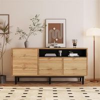 aparador - mueble para salon - mdf y tablero de particulas - negro y madera 160x35x76cm