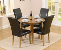 oxford 90cm solid oak drop leaf extending dining table with albany brown chairs - brown 2 chairs