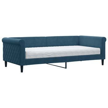 Cama Individual | Cama Para Adultos | Sofá Cama Con Colchón Terciopelo Azul 90x200 Cm