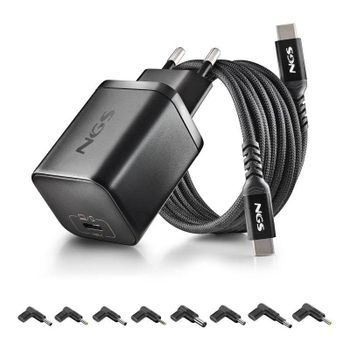 Cargador portátil NGS BUD 65W-H GaN USB-C 8 conectores DC 1,5 m