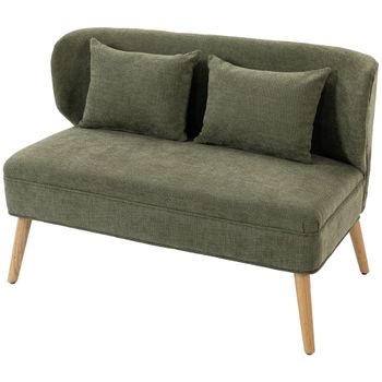 HOMCOM Sofá 2 plazas 117 cm, sofá de salón en chenilla con 2 cojines, asiento amplio y patas de madera de hevea, verde oscuro