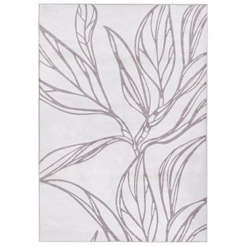 Alfombra Minimalista 140 X 200 Cm De Tela Motivo Hojas Sala De Estar Dormitorio Apto Para Calefacción Por Suelo Radiante Base Antideslizante Pelo Corto Beige Claro Erzurum