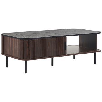 Mesa De Centro Madera Oscura Negro 120 X 60 Cm Puertas Corredera Rústico Jose