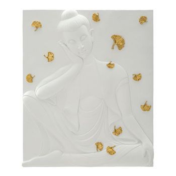 Panel Decorativo 3d Buda De Resina Blanca 46x5,7x55,5 Cm