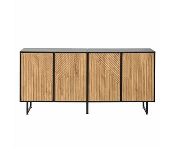 Aparador de salón 160 x 40 x 75 cm - 4 puertas, diseño moldeado al vacío, 3 patas de soporte, 160 cm de ancho - madera natural y negro