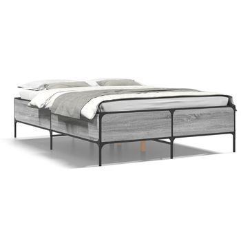 Cama Matrimonial | Cama Para Adultos | Estructura Cama Madera Ingeniería Metal Gris Sonoma 120x190 Cm
