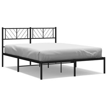 Cama Matrimonial | Cama Para Adultos | Estructura De Cama Con Cabecero Metal Negro 135x190 Cm