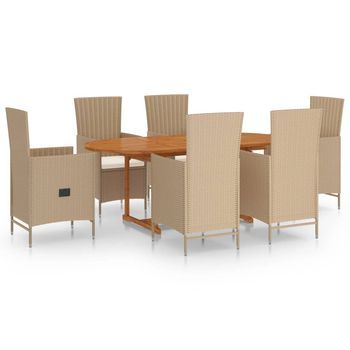 Juego De Comedor De Jardín 7 Piezas Ratán Sintético Beige Vidaxl