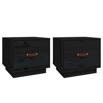 Juego De 2 Mesitas De Noche - Mesillas Madera Maciza De Pino Negro 40x34x35 Cm Mc5722
