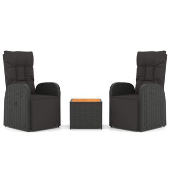 Juego Muebles Jardín 3 Piezas | Mobiliario De Jardín Madera Acacia Ratán Sintético Negro
