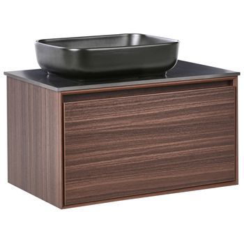 Mueble De Baño Suspendido Con Lavabo De Madera Con Almacenaje 80 Cm Marrón Oscuro Arica