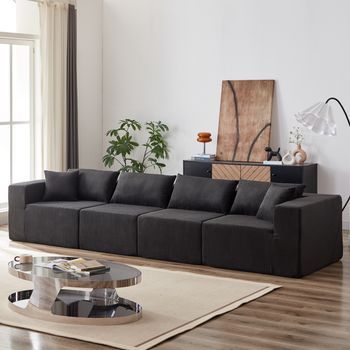 Sofá Modular - Mueble Para Salón - Pana Y Espuma - Negro (264cm)