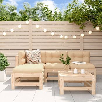 Conjunto De Sofás De Jardín 5 Uds | Mueble Jardin Mesa Y Sillas Madera Maciza De Pino Cfw240039