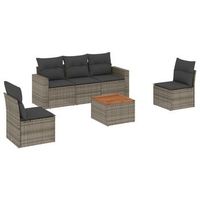 conjunto de muebles de jardin 6 uds  mesa y sillas y cojines ratan sintetico gris