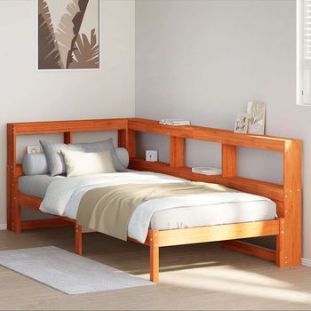 Cama Individual | Cama Para Adultos | Cama Con Estantería Sin Colchón Madera Maciza Marrón 100x200 Cm Cfw826091