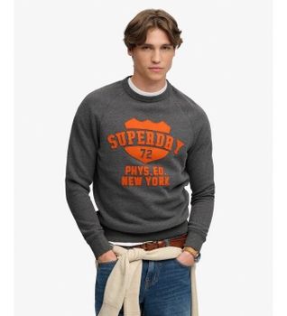 Superdry para hombre. M2014553A Sudadera Felt Applique Relaxed gris (XL), Casual, Algodón