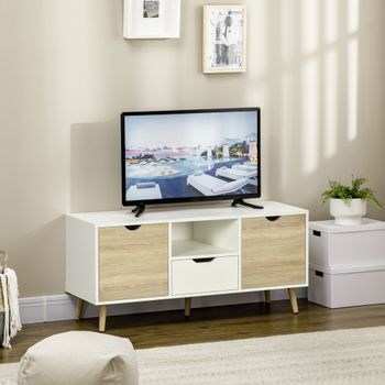 Mueble De Tv Homcom 110x40x50 Cm Blanco Y Madera Natural
