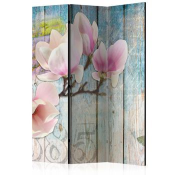 Biombo - Pink Flowers On Wood (135x172 Cm)