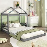 cama infantil en forma de casa con somier de lamas 140x200 cm madera de pino gris estilo minimalista
