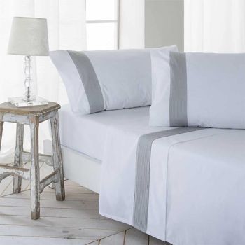 Juego De Sabanas Gorbea Gris Percal Algodón  Blanco 280x260 Cama De 200