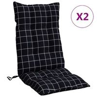 cojines para silla respaldo alto 2 uds tela a cuadros negro vidaxl