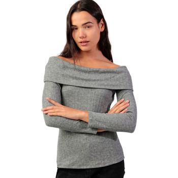 Admas Blusa Camiseta de manga larga Bandeau Melange para mujer