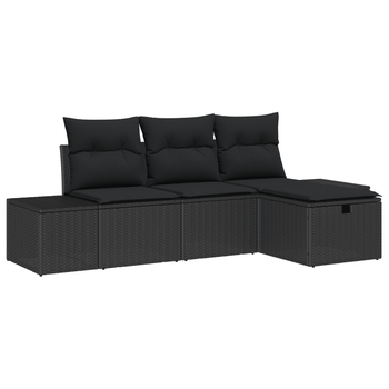 Juego De Sofás De 4 Uds De Jardín Con Cojines, Negro, Poliratán Cfw882471
