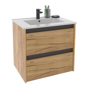 Mueble Baño Suspendido Nilo 60 Baño Roble Kraft Y Gris 59,5x60x45,5 Cm