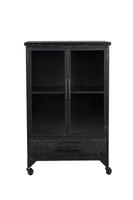vitrina de acero y madera negra con ruedas bloqueables h 105